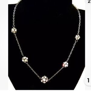 Women’s Crystal Cluster Disco balls Vintage Silver necklace 16-19”